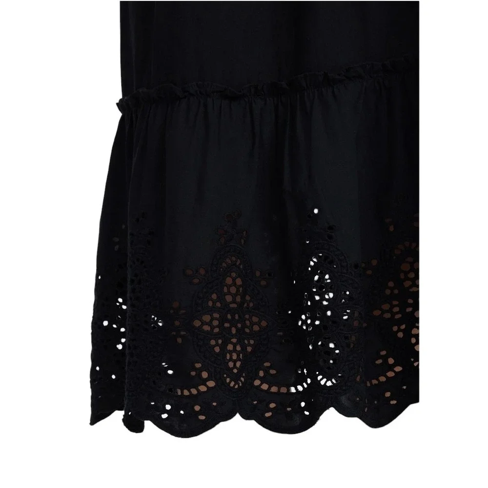 NWT Womens XL Black Eyelet Trim Midi Skirt with Pockets Cottagecore Time and Tru - Picture 3 of 7